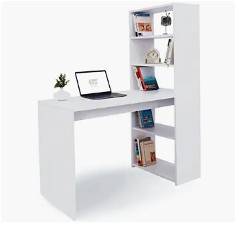 escritorio blanco de madera con estanteria