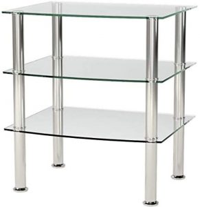 mesa auxiliar acero y vidrio