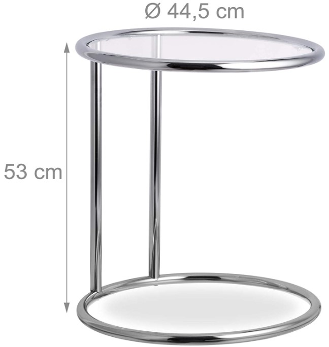 mesa auxiliar de cristal y metal