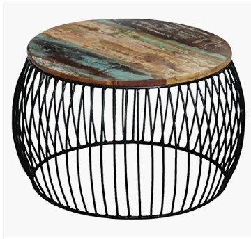 mesa de centro redonda de madera reciclada