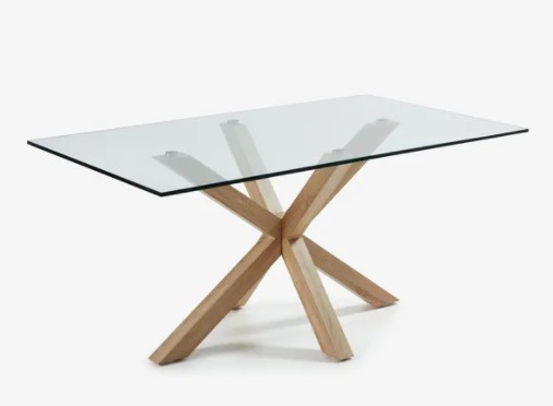 mesa de comedor cristal y madera
