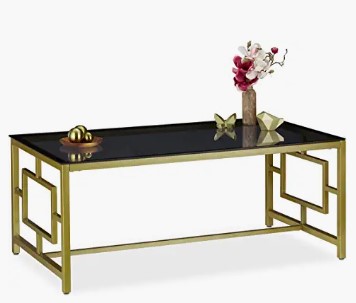 mesa negra rectangular dorada