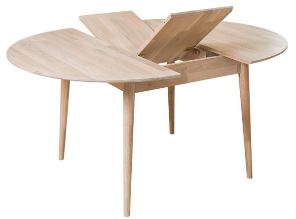 mesa redonda de comedor extensible de madera maciza