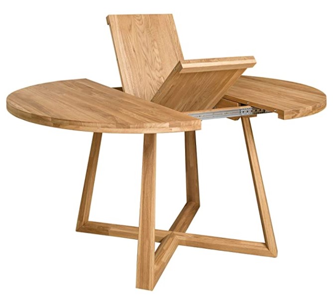 mesa redonda de comedor extensible de madera