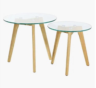 mesas nido de cristal y madera